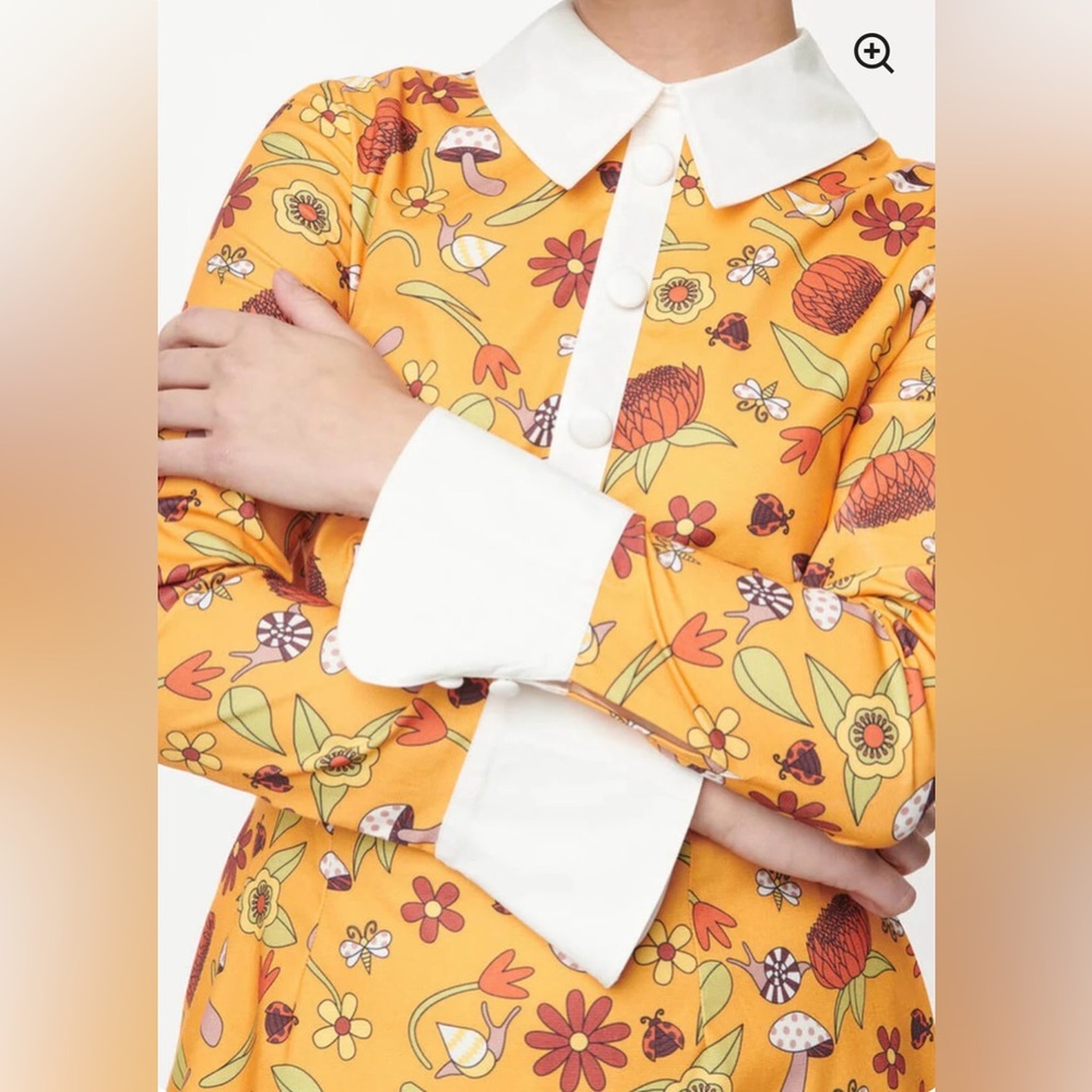 NWT Unique Vintage Smak Parlour Garden Party 60's A-Line Dress Mustard - L - Picture 3 of 8
